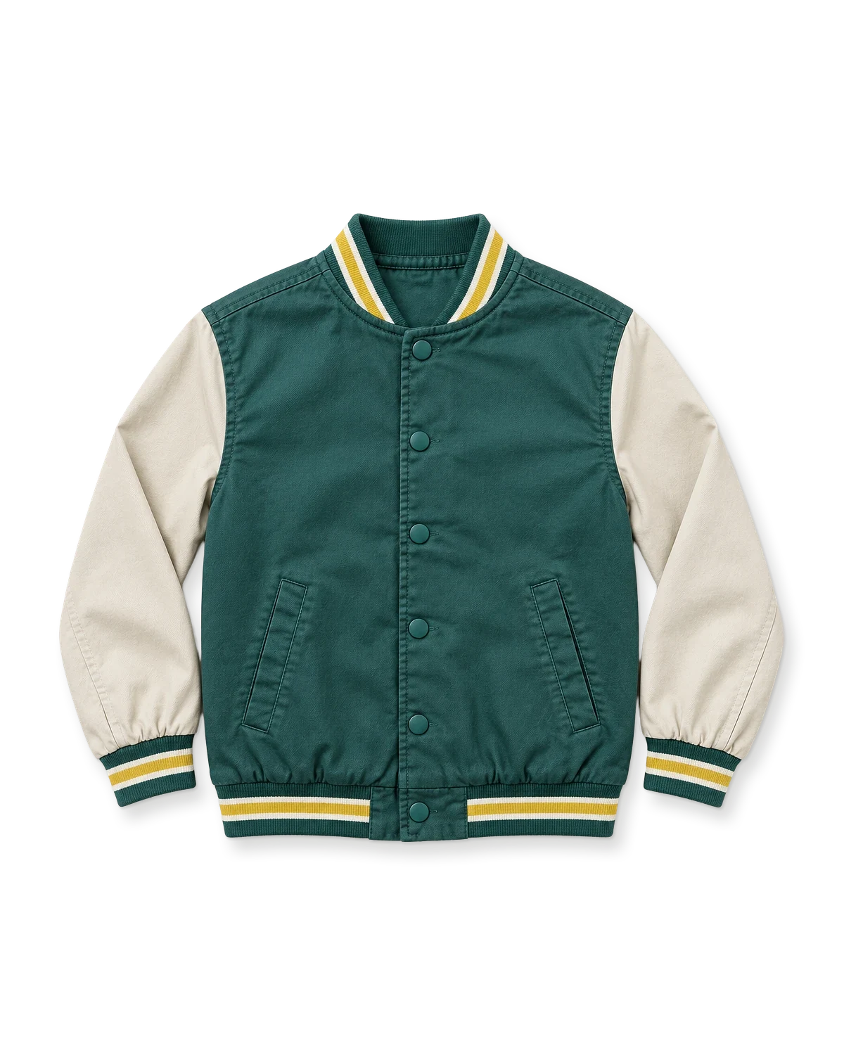 Green and cream varsity bomber