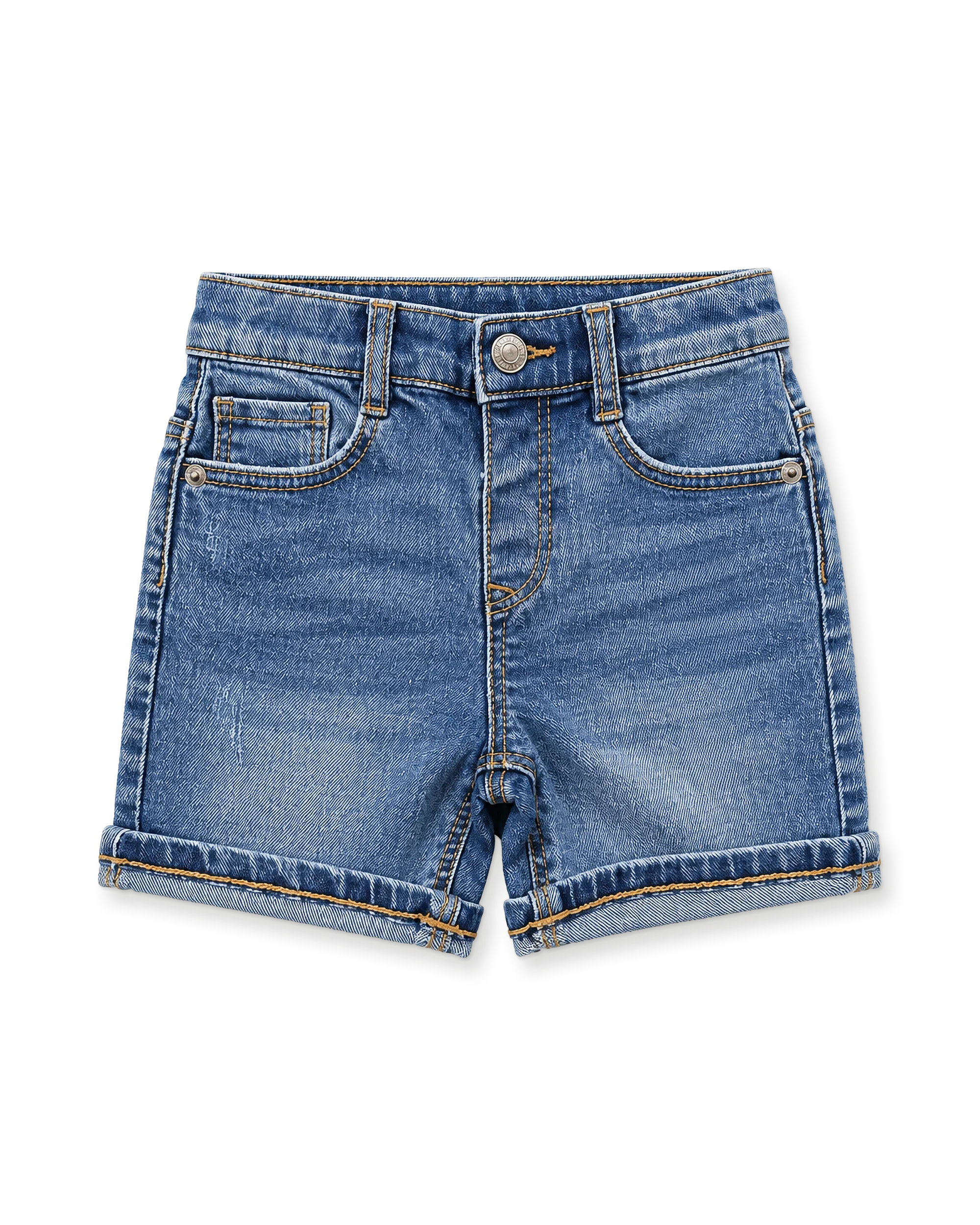 Mid-blue denim shorts with turn-ups
